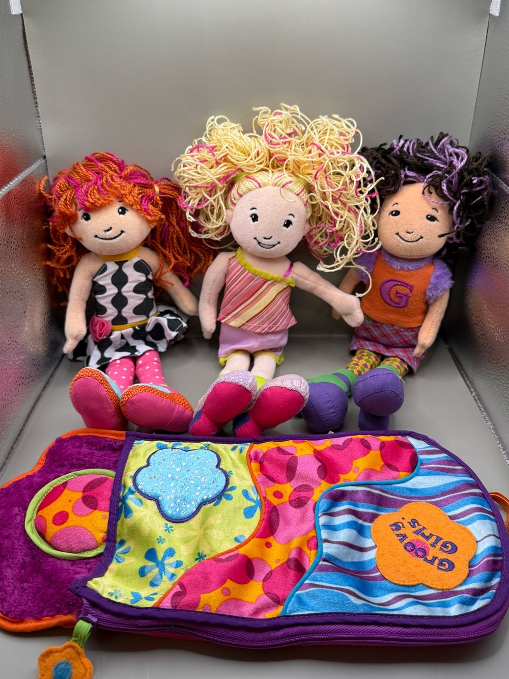 Vintage Groovy Girls Lot - 3 Groovy Girls and Sleeping Bag Plush Lot